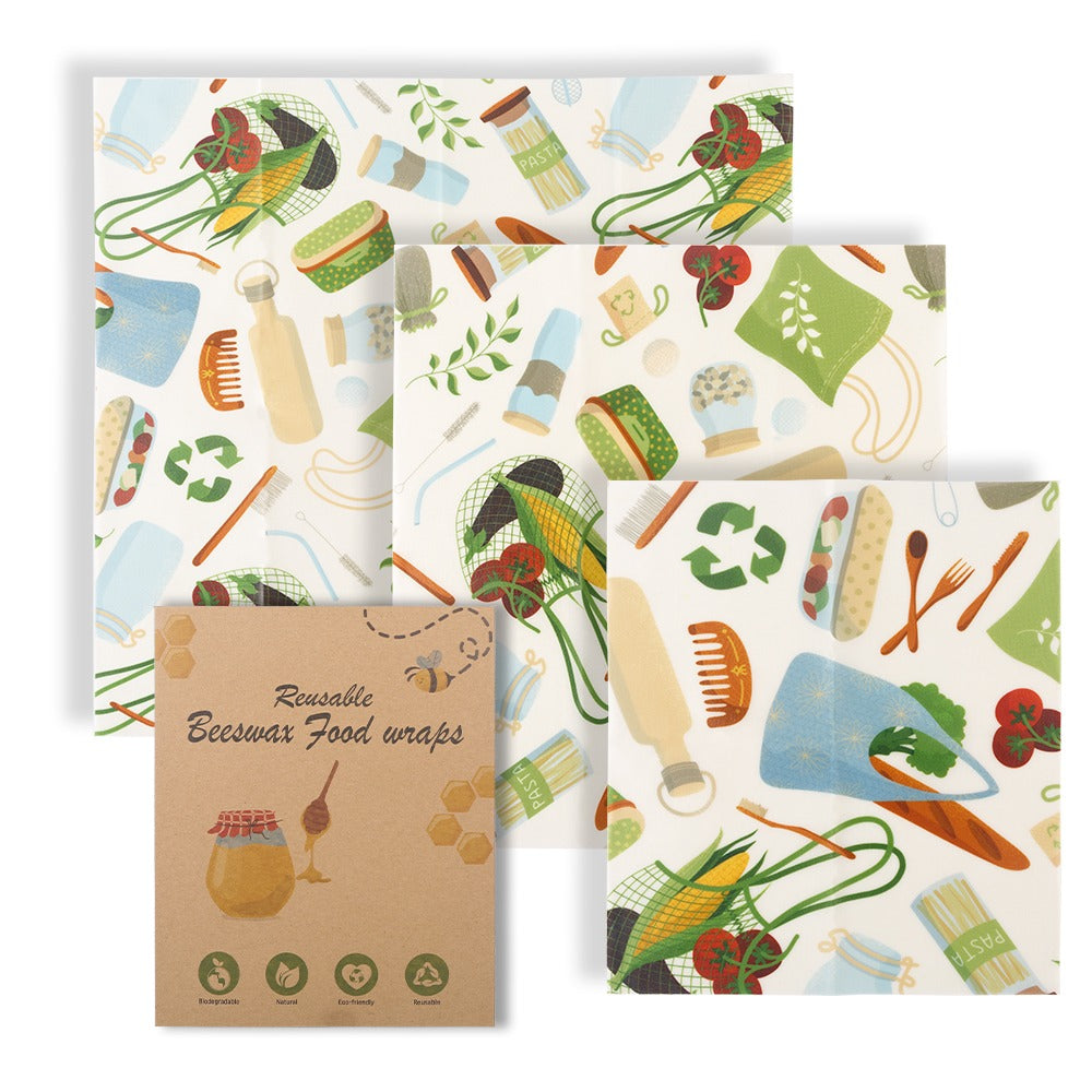 Reusable Cotton Beeswax Wraps (Set of 3)