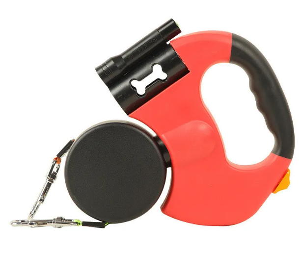 Retractable Double Dog Leash with Light
