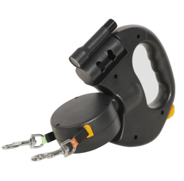 Retractable Double Dog Leash with Light